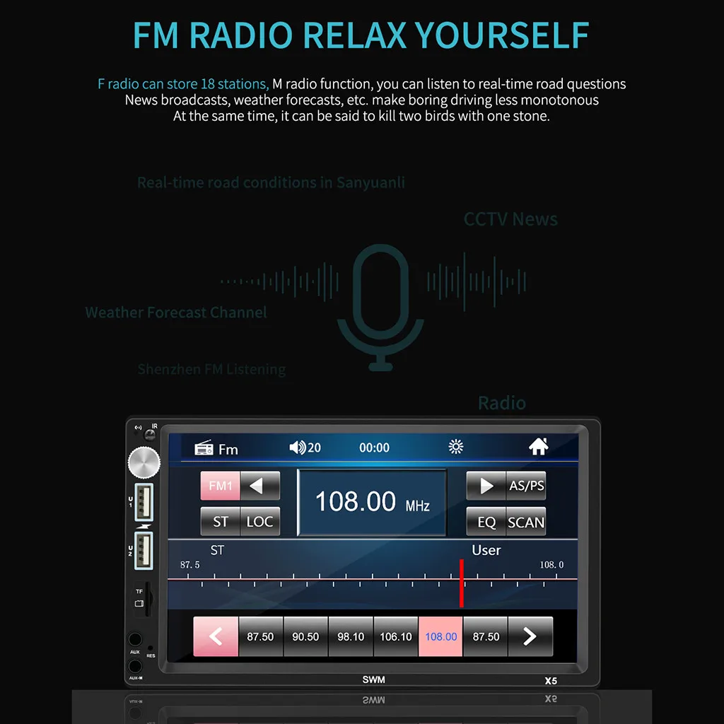 SWM-X5 Автомобильный Bluetooth MP5 Автомагнитола и видео MP4 карта U диск fm-радио
