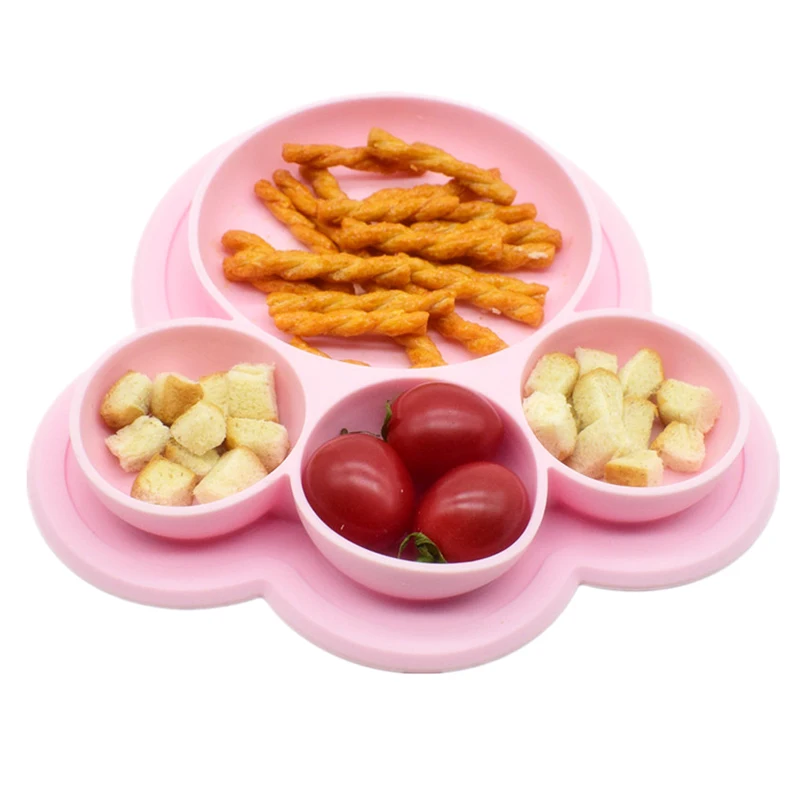 Kids Silicone Bear Paw Dinner Plate Feeding Bowls Tableware with Hanging Hole 66CY