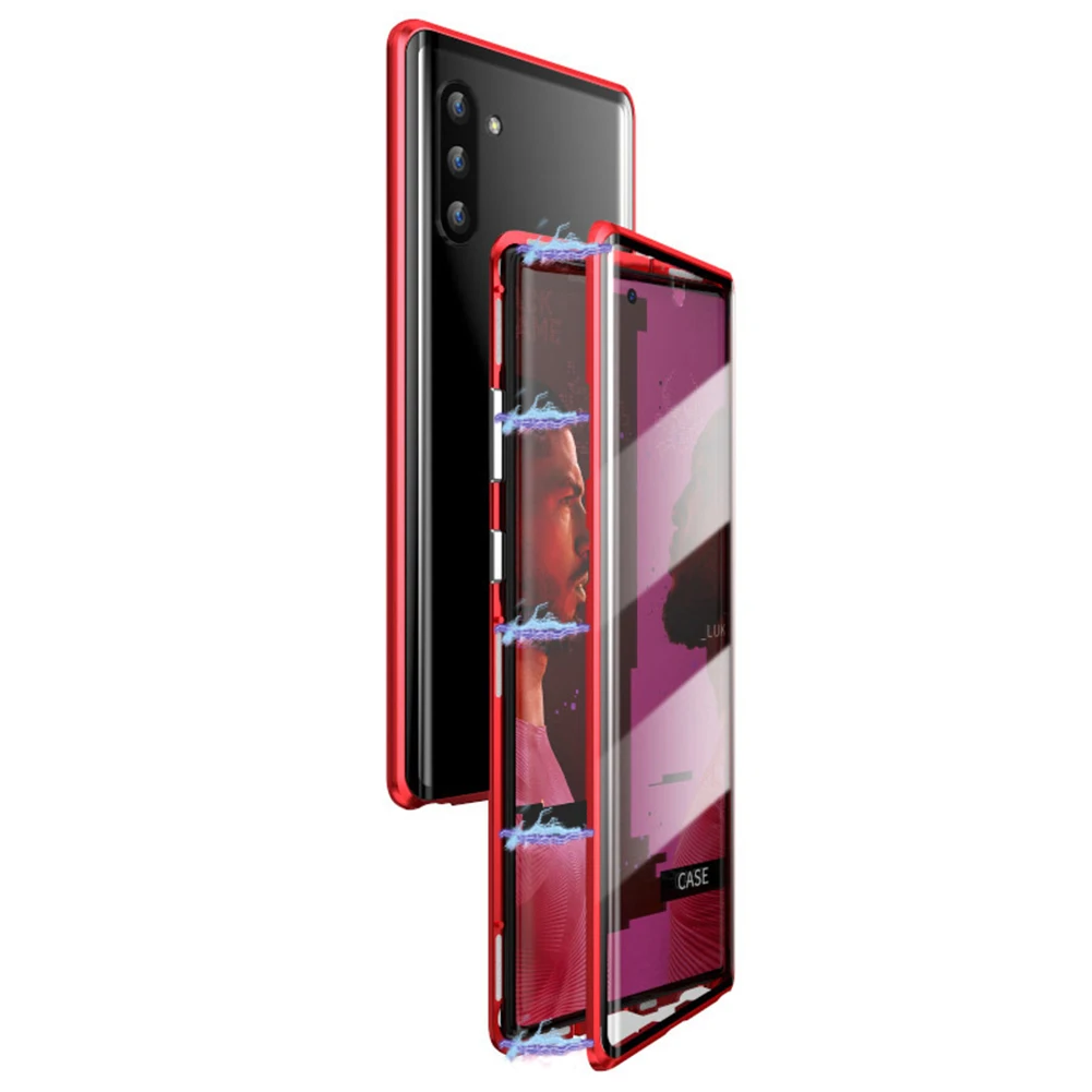 Red Магнитный металлический чехол из стекла для iPhone XS MAX XR X 7 8 Plus 11 двухсторонний Магнитный защитный чехол из закаленного стекла для samsung - Цвет: Red