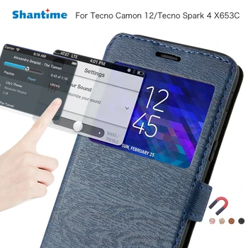 

PU Leather Phone Case For Tecno Camon 12 Flip Case For Tecno Spark 4 X653C View Window Book Case Soft TPU Silicone Back Cover