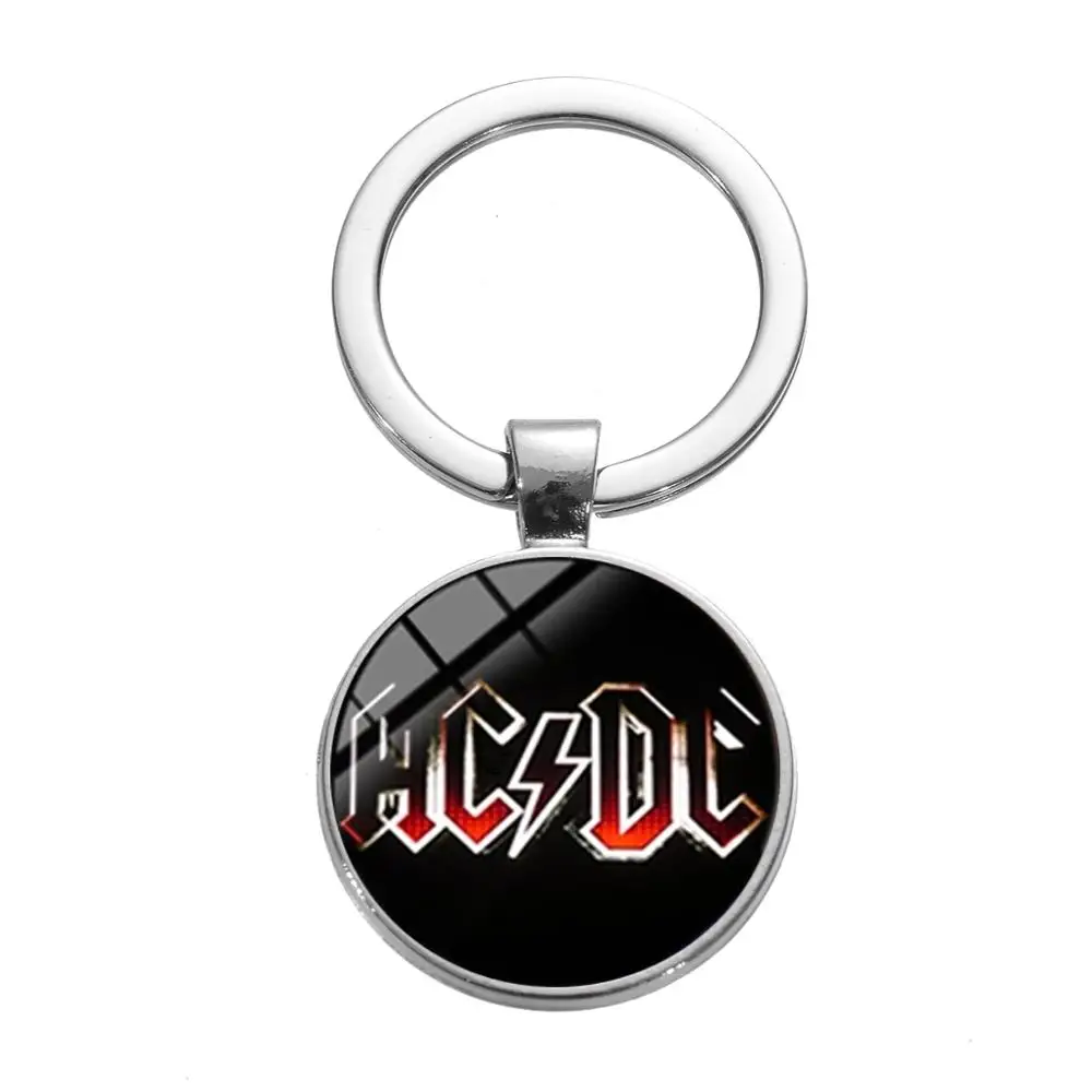 SONGDA ACDC поп музыкальная Рок-Группа Вентиляторы брелок европейский и американский AC/DC Красный логотип стекло время драгоценный камень брелок с буквой цепи Мода