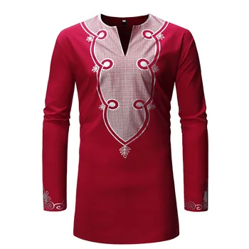 

Muslim Clothes Arab Short Tunic Long Sleeve Shirt Men's Wear Gilding Wind European Style Male Printing Long T-Shirt Africa Dress