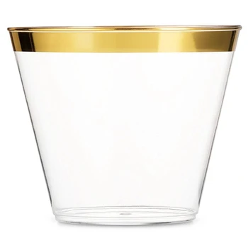 

50Pcs/Lot 201-300Ml 9Oz Gold Plastic Cups Wedding Birthday Party Tableware Disposable Cups Party Supplies New Year Party Supply