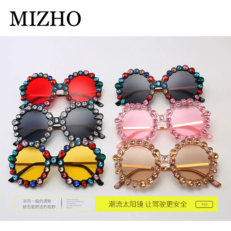 

MIZHO Original Brand Celebrity Oversized Round Sunglasses Women Crystal Trendy Retro Full Star UV400 Sun Glasses Prom festival