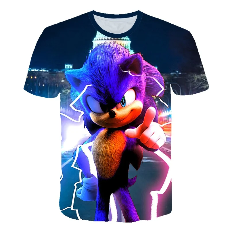 Sonic/летняя футболка для мальчиков и девочек короткая с 3D рисунком из полиэстера