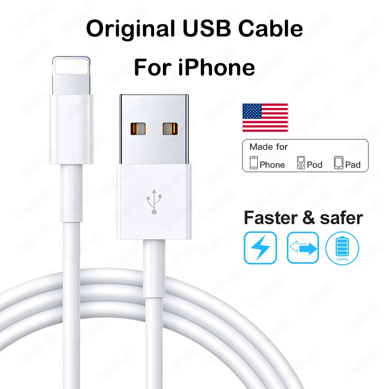 Оригинальный USB кабель Apple 1 м для iPhone X 5 5S 5C SE 6 6S 7 8 Plus 11 XR XS Max Быстрая зарядка