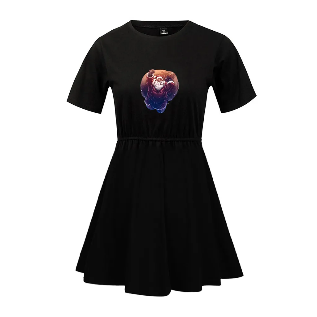 Black Vestidos ropa mujer, зимнее платье, женское рождественское платье для отдыха с коротким рукавом, рождественское платье, одежда, платье с круглым воротником - Цвет: Black