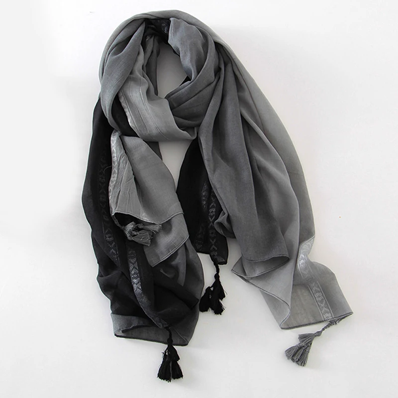 Настоящий хиджаб Марля Женский Осенний солнцезащитный многоцелевой женский шарф Градиент Ручная роспись пляжное полотенце Тонкая Шаль