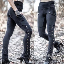 Gothic Skinny Pants Medieval Steampunk Metal Trousers Pencil Pants Cosplay Costume Pants High Waist Casual Fashion Women Joggers