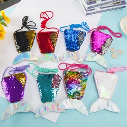 Porte monnaie en forme de sirène pour enfants, porte monnaie à longue corde diagonale, petit portefeuille pour filles, sac de rangement pour cadeaux, petits cadeaux pour enfants 