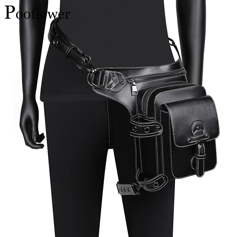 Pooflower Punk Crossbody Bags Vintage Pu Leather Moto Waist Bags Unisex Skull Bum Leg Bags Gothic Fanny Pack Backpacks Zh155 Waist Packs Aliexpress