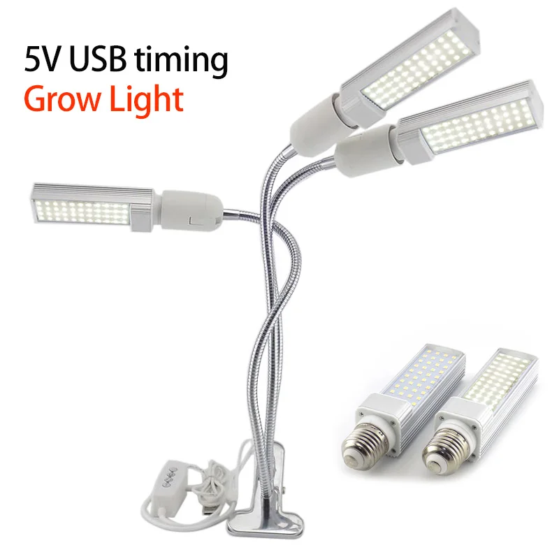 

Полный спектр комнатное растение светодиодный Grow светильник Фито лампа 3 головы USB таймер растет светильник s growbox комнаты роста парниковых Клип держатель