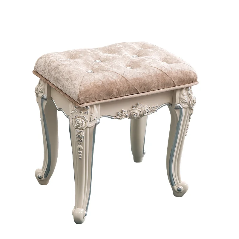 

European-style luxury stool child shoe changing stool fabric square sofa stool living room carved coffee table stool