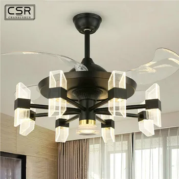 

Restaurant Ceiling Fan Pendant Light Invisible Living Room Lamp LED Fan Ceiling Lamp with Remote Control Bedroom Pendant Light