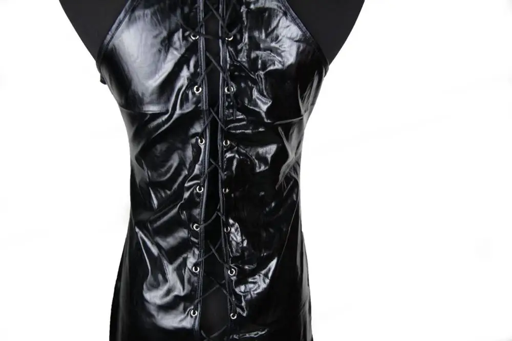 Женский сексуальный костюм одежда из искусственной кожи на шнуровке мини