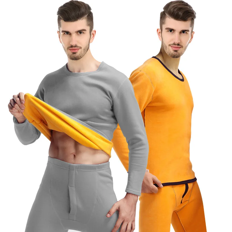 Men Light Gray Men Women New Thermal Underwear for Middle-aged with Plush and Thickened Undershirts Gold Velvet Suits Plus Size Long Johns Sets - Цвет: Men Light Gray