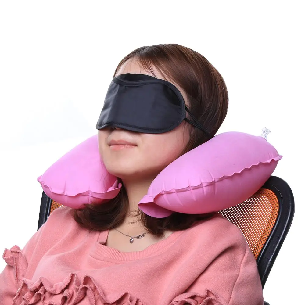 Надувная подушка для шеи u образная Подушка сна самолета офиса с капюшоном