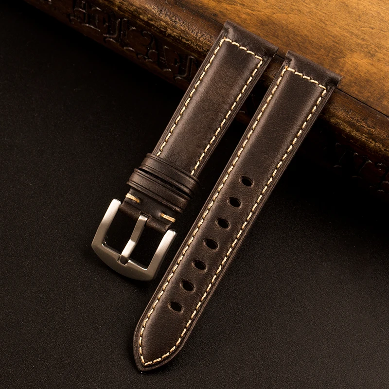 black sliver buckle PSTARY винтажный жирный замшевый кожаный ремешок 18 мм 19 мм 20 мм 21 мм желтый синий зеленый черный кожаный ремешок мужские часы ремень - Цвет ремешка: black sliver buckle
