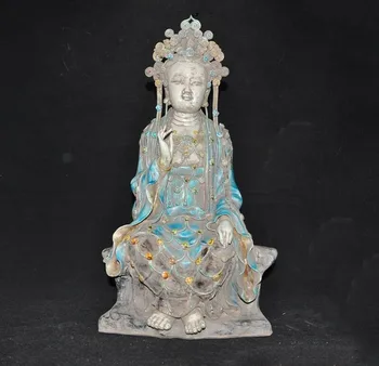 

wedding decoration 21"Tibetan Buddhism blue glaze old porcelain Tara Kwan-Yin GuanYin Buddha statue