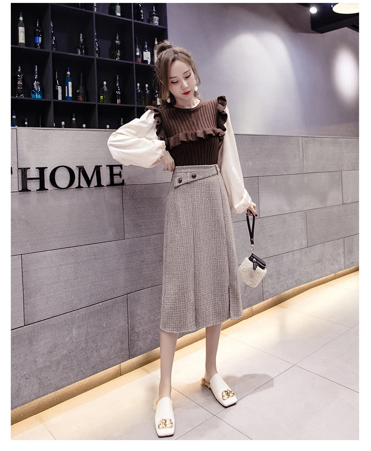 Winter New Midi Plaid Woolen Skirts Women Fashion A-Line Skirts Ladies Streetwear Plus Size High Waist skirt