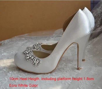 

2020 New Style White Satin Bridal Shoes Round Toe High Heel Gorgeous Party Prom Shoes Rhinestone Wedding Shoes Ecru Color