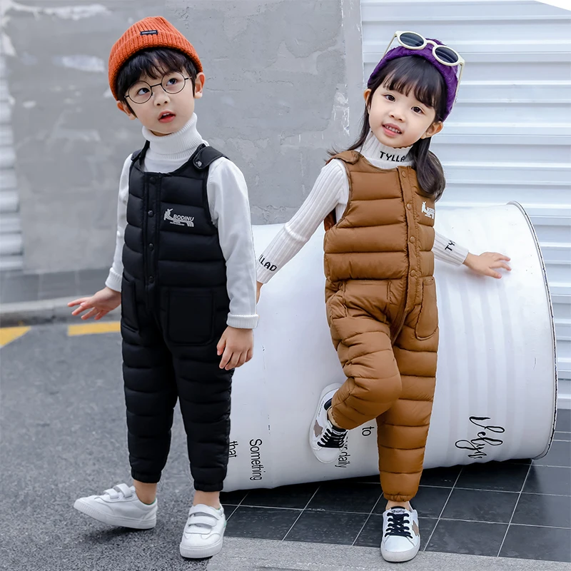 2021 New Winter Girls Warm Overalls Autumn Boys Girl Thick Pants Baby Kids Jumpsuit High Quality Clothing Children Ski Overalls
