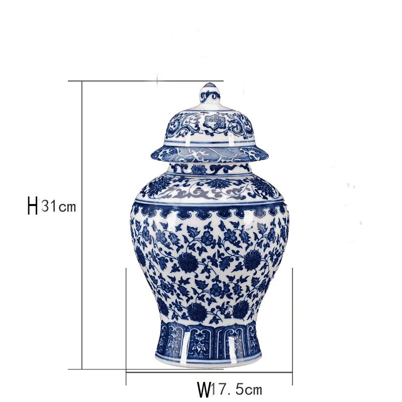 Chinese Temple Jar Antique Qing Qianlong Mark Blue And White Porcelain Ginger Jar Ceramic Flower Vase with Lid