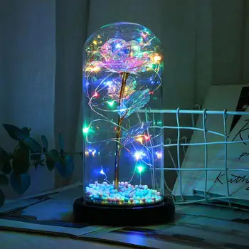 

20LED Creative Decorative Night Lamp Colored Gold Foil Roses Glass Cover Dome Battery Powered Copper Wire Fairy String Lights