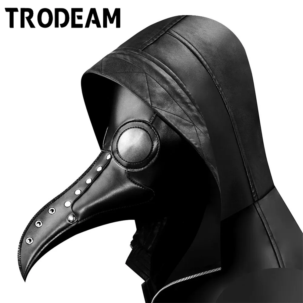 

TRODEAM Black PU Beak Mask Steampunk Plague Doctor Retro Cool Bird Mouth Mask Masquerade Party Cosplay Props Halloween Gothic