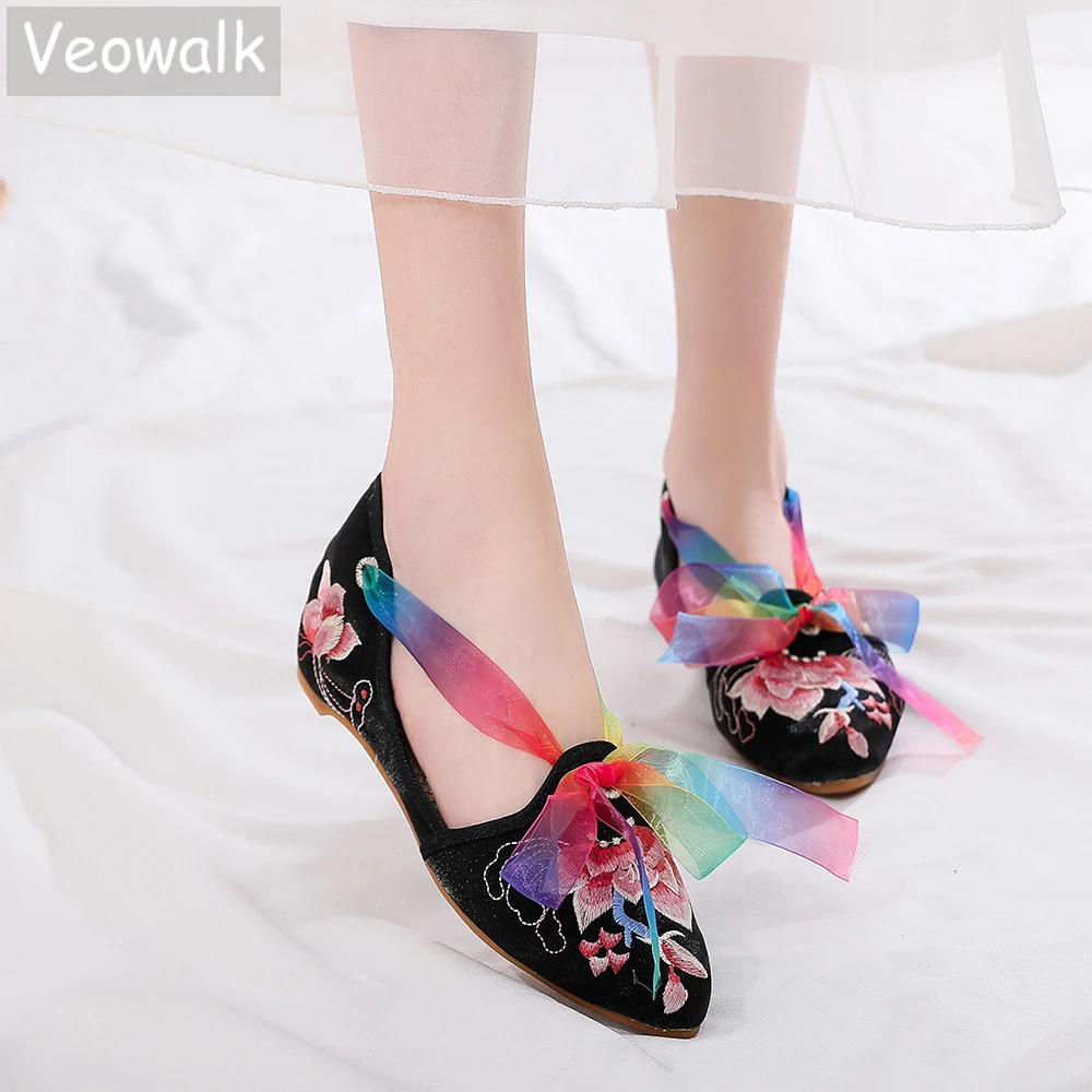 Veowalk/шелковые женские бархатные хлопковые балетки на плоской подошве с острым