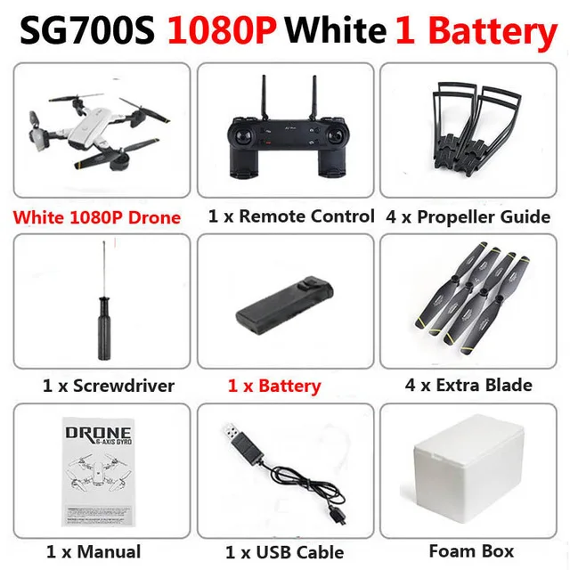 Хит! SG700-S складной Дрон с двойной камерой 1080P 720P 4K WiFi FPV широкоугольный оптический поток RC Квадрокоптер вертолет - Цвет: White 1080P 1b Foam