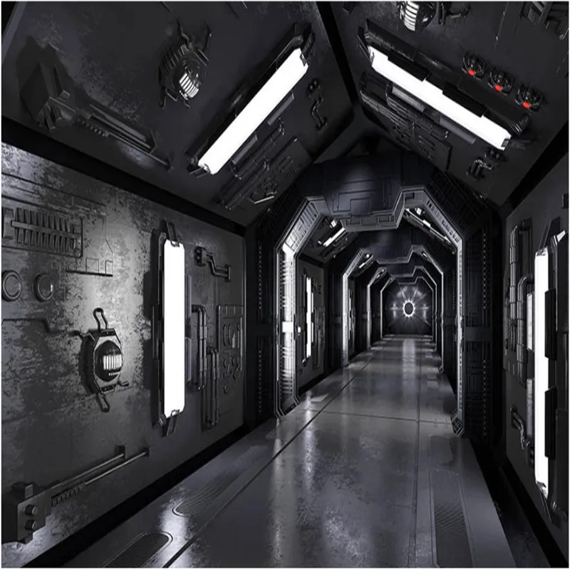 Ретро ностальгическая космическая настенная 3D серый черный промышленный туннель 3D фото настенная бумага s для ресторана Декор для кафе-бара настенная бумага 3D