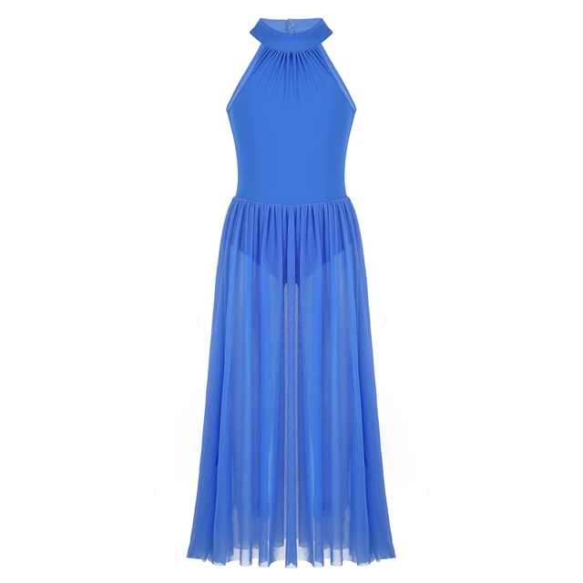 Kids Girls Sleeveless Ballet Leotard Girls Ballet Tutu Maxi Dance Dress for Celebration of Spirit Praise Lyrical Dance Costumes Blue A