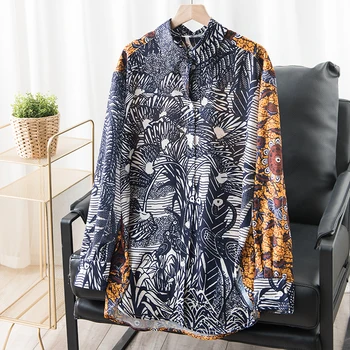 

New 2020 European han edition retro bump color printing relaxed joker long sleeve shirt jacket female