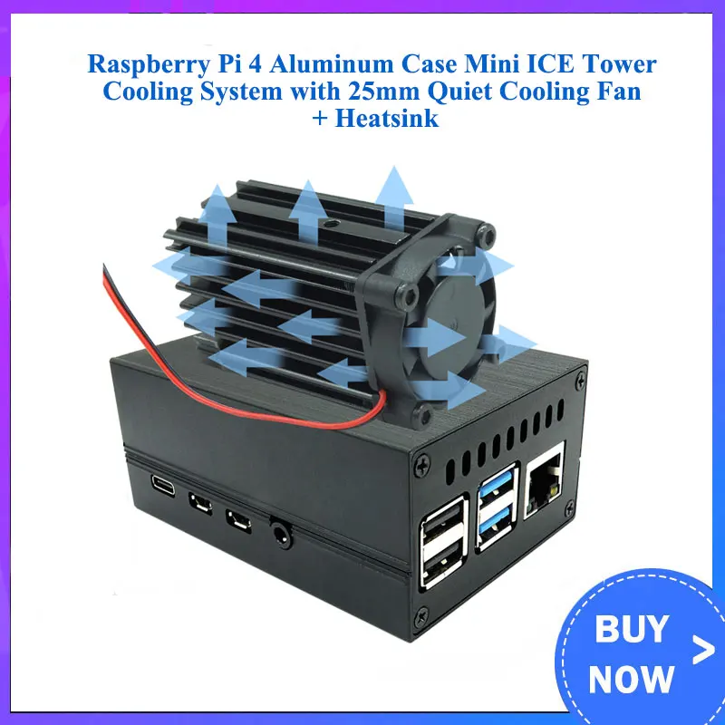 Raspberry Pi 4 Aluminum Case Mini ICE Tower Cooling System with 25mm Quiet Cooling Fan + Heatsink Kit for Raspberry Pi 4 model B afbeelding