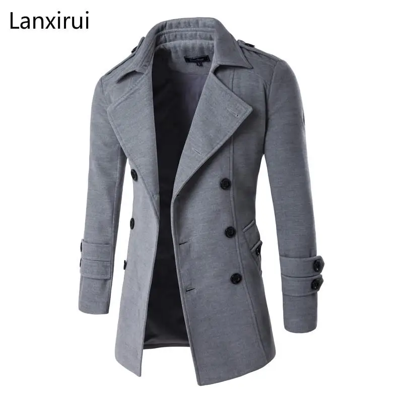 New Men'S Spring Autumn Overcoat For Man Wool &Blends Double Breasted Peacoat Trench Coat Men Slim Fit New Men'S Spring Autumn Overcoat For Man Wool &Blends Double Breasted Peacoat Trench Coat Men Slim Fit