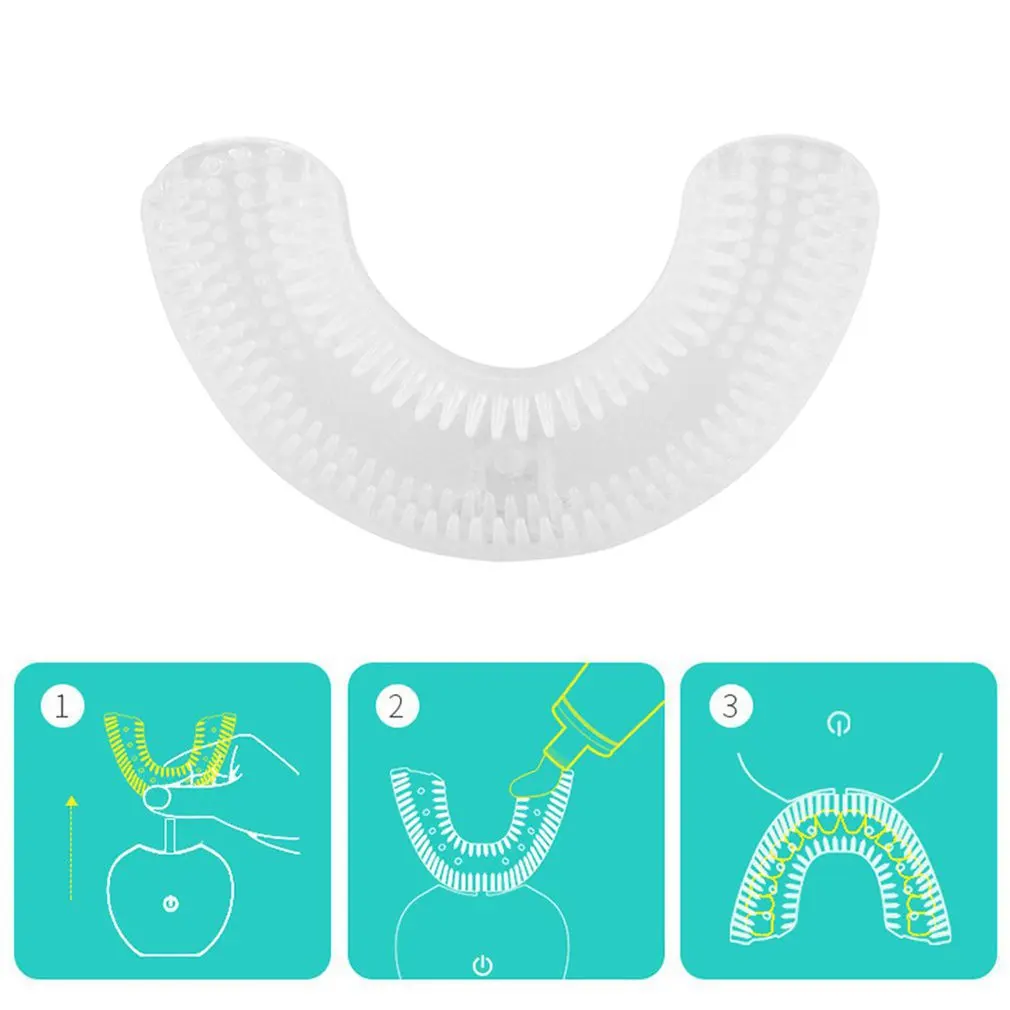 Водонепроницаемый дизайн u-образный детский силиконовый 360 градусов звуковая автоматическая электрическая зубная щетка отбеливающая