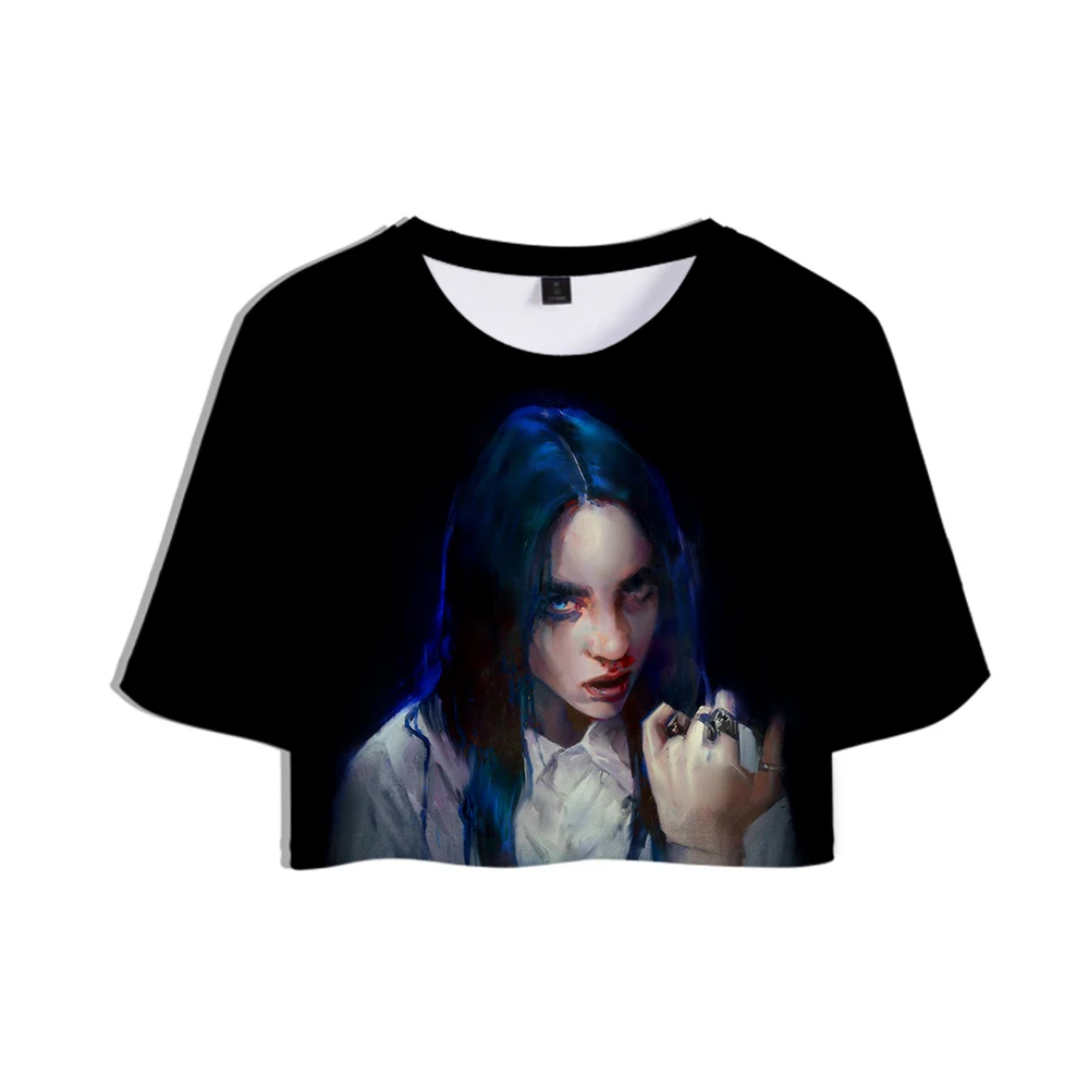 Billie Eilish Женские топы с 3D принтом, модные футболки с коротким рукавом,, Повседневная Уличная футболка Billie Eilish