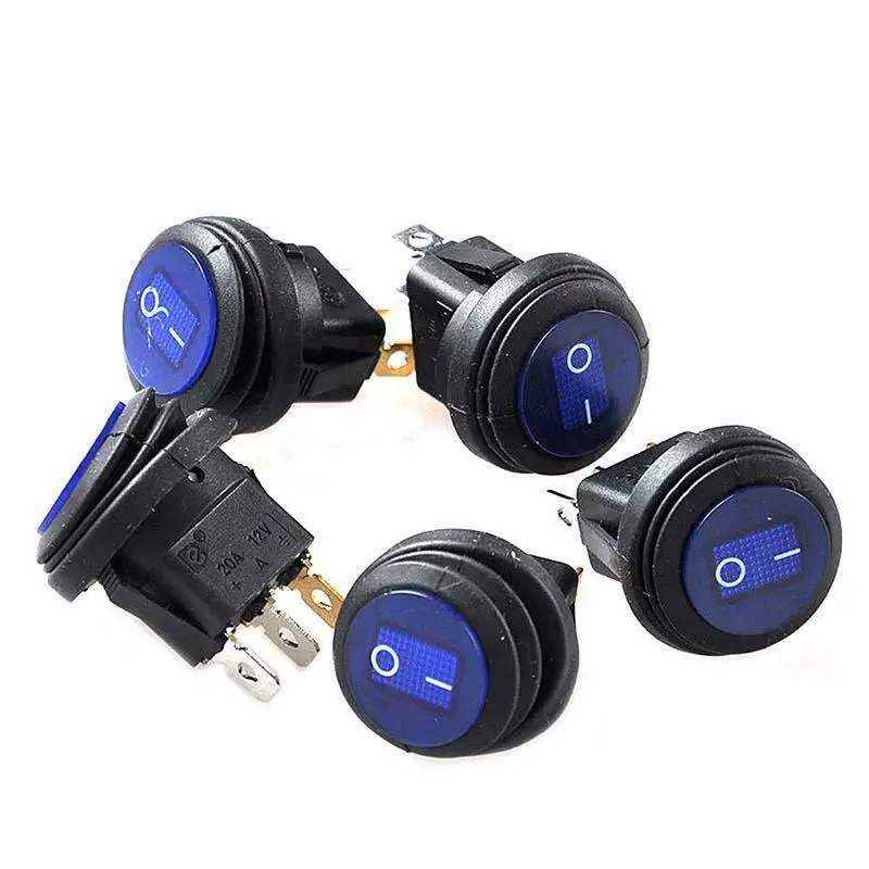 

5Qty 12V Car Waterproof Round Rocker On/Off Switch Auto/Boat LED Light SPST Blue