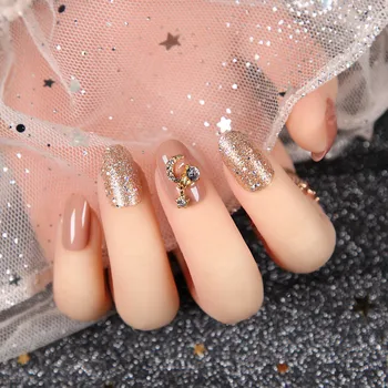 

24 pcs Shimmer Paillette Diamond Moon Artificial fake nails press on Exquisite Pre Design Short Girls False Nail Patches T