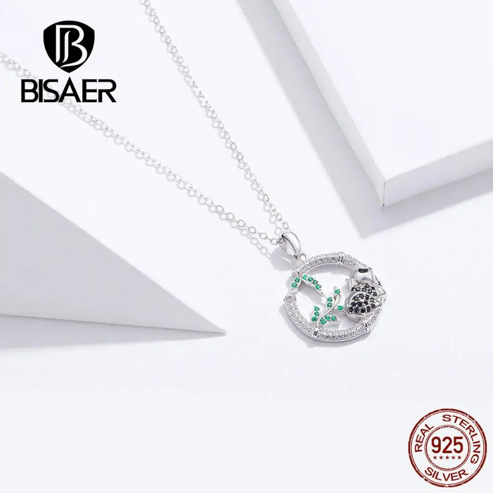 BISAER, 925 пробы, серебряные ювелирные наборы, модная панда, бамбук, ослепительный, 4 шт., роскошный набор украшений для женщин, лучшие подарки, ZHS130