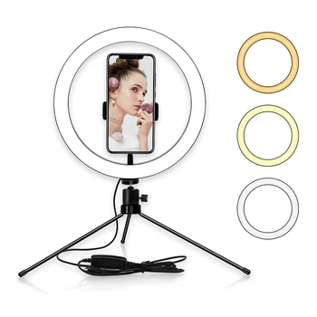 

Makeup Ring Light 10inch Table LED Ring Light 3200-5600K 3 Colors 10 Levels Brightness Adjustable with Tripod Stand Live Stream