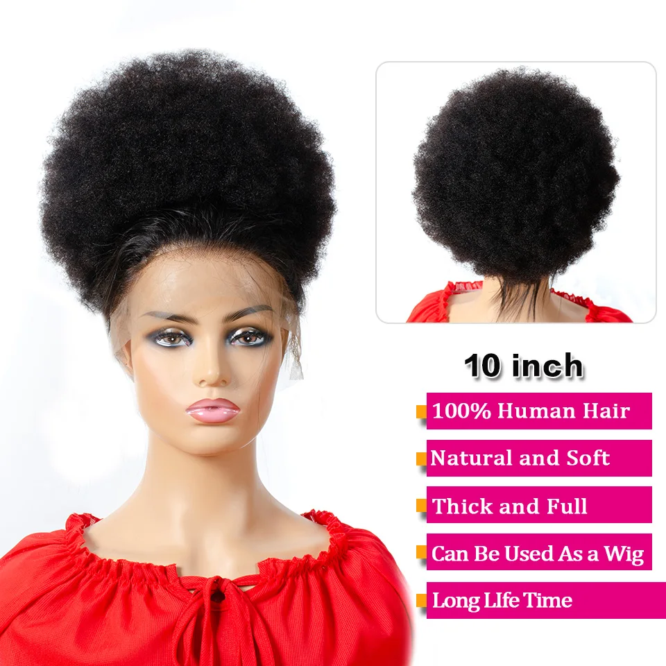 Afro Kinky Krullend Trekkoord Paardenstaart Menselijk Haar Clip In Extensions Braziliaanse Remy Haar 10 Inch Natuurlijke Kleur Haar Broodje