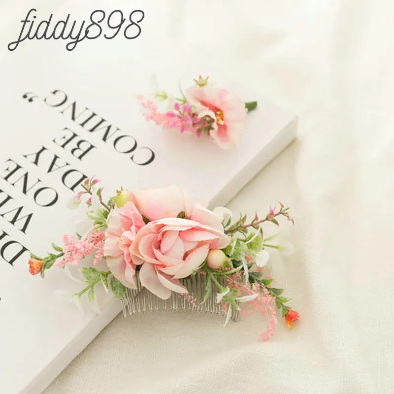 Романтические розовые Искусственные Свадебные цветы аксессуары для волос расчески и бутоньерки свадебный головной убор цветочный головной убор