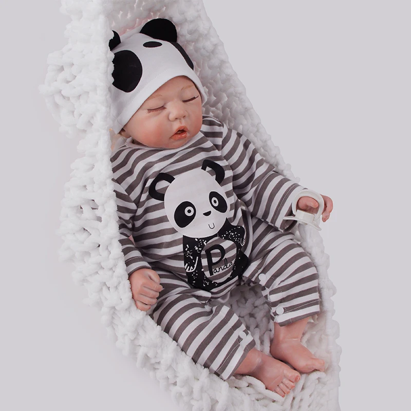 

ZIYIUI Cute Silicone Vinyl Reborn Baby Doll 20 Inch 50 Cm Closed Eyes Sleeping Boy Wearing Panda Pattern Clothes Handmade Gifts