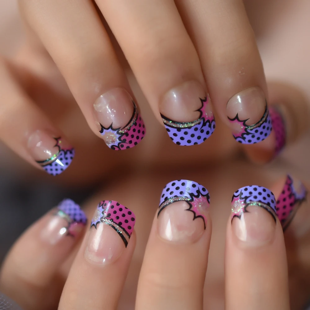 Boom Star French Nails Children Finger Decoration Pre-designed False Purple Transparent Small Size Manicure Tips | Красота и здоровье