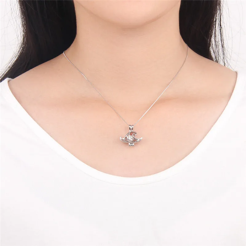 3pcs Sea Wave Shaped Women Silver 925 Jewelry Pendant for Necklace 925 Sterling Silver Pearl Pendant Locket SC021SB