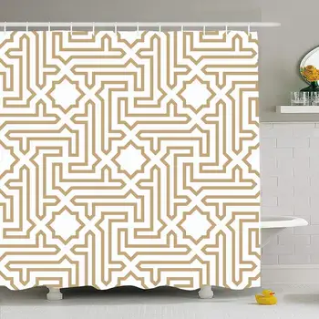 

Shower Curtain Set with Hooks Modern Lace Retro Subtle Geometric Pattern Beauty Abstract Line Simple 70S 80S Tile Sheet Hipster