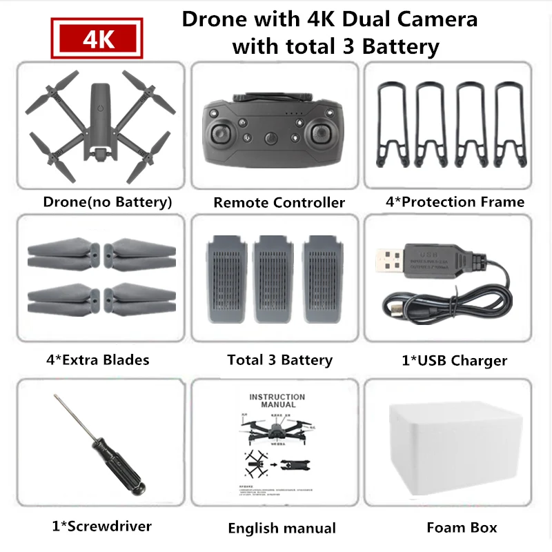 Мини-Дрон 4K WiFi FPV HD Двойная камера оптический поток Следуйте Квадрокоптер режим удержания высоты складной вертолет игрушка подарок для начинающих - Цвет: 4K Foam Box 3