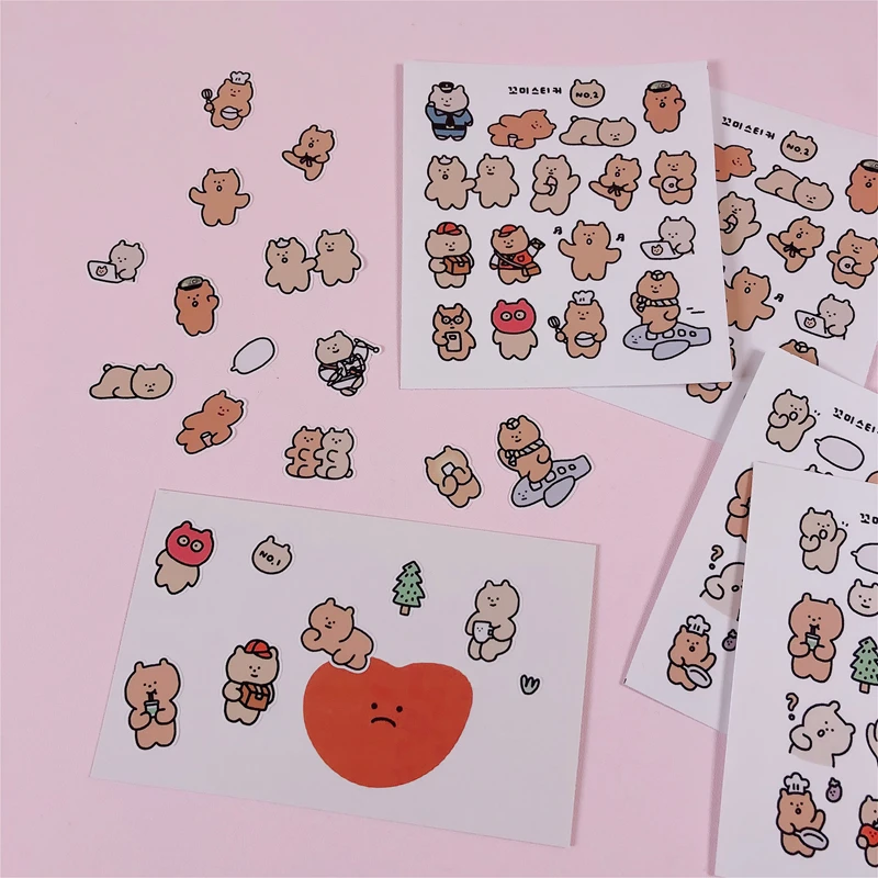 Ins Cute Cartoon Funny Little Bear Stickers Seal Sticker Color Hand Account Decoration Wall Stickers Korean Campus Stationery Assorted Stickers Aliexpress